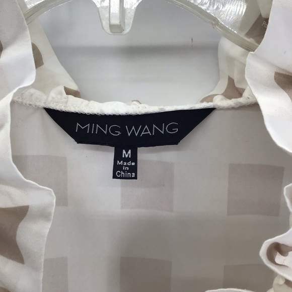 Ming Wang Women’s Ruffled Cotton Gingham Blouse Spring Casual Tan/Blue Size Med - Picture 7 of 11